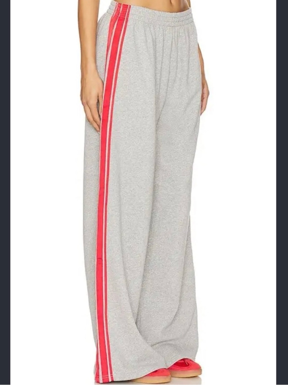 Lovers & Friends Wide-Leg Track Pants Red Side Stripes - Gray